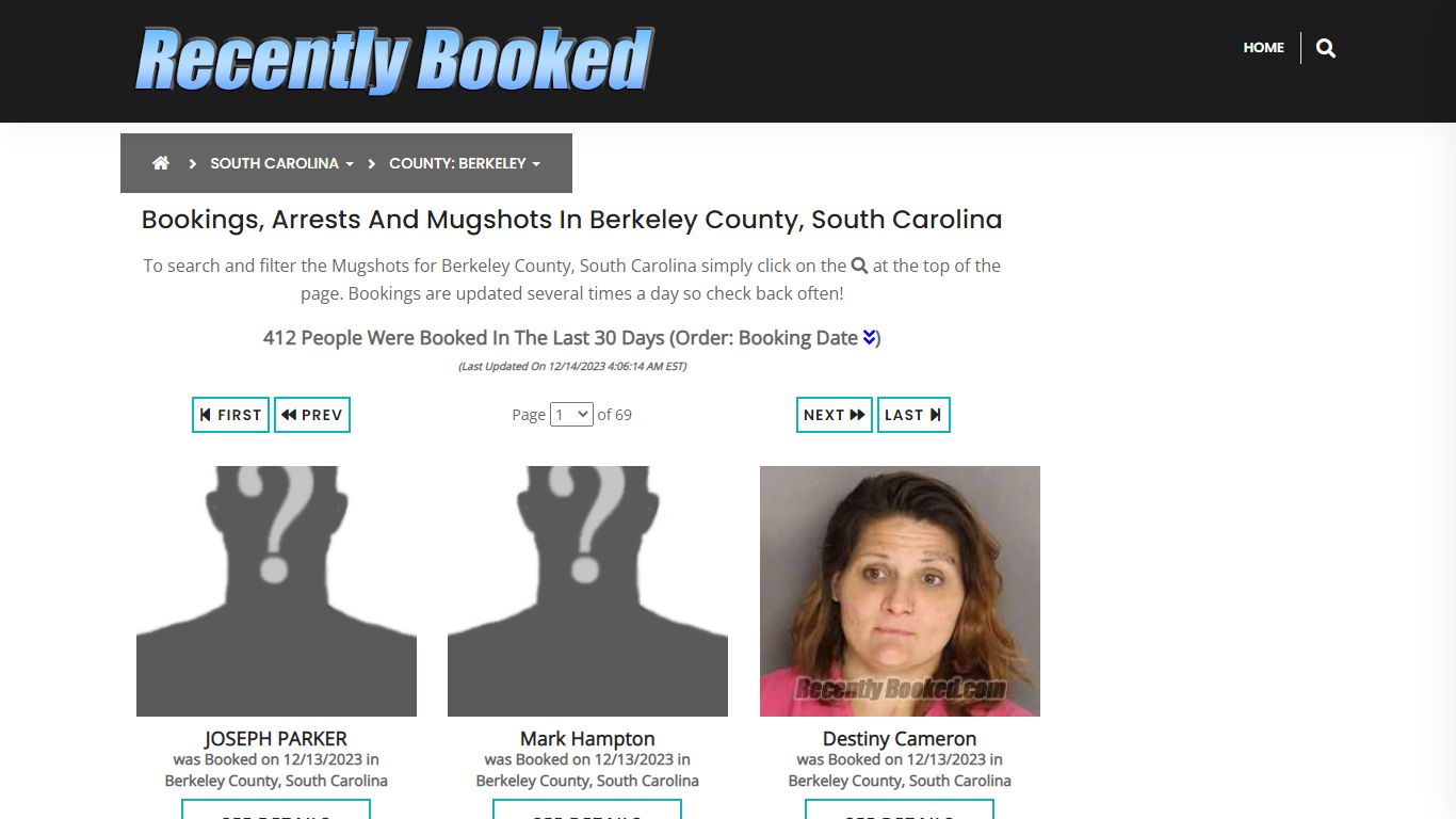 Bookings, Arrests and Mugshots in Berkeley County, South Carolina